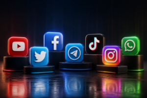 3d social media icons neon gems media